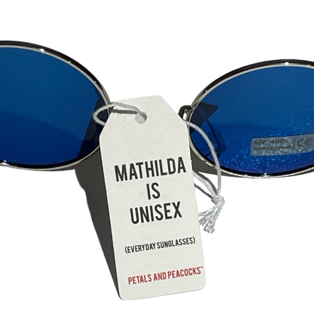 Petals and Peacocks Mathilda Round Sunglasses Blue Silver - Picture 4 of 5